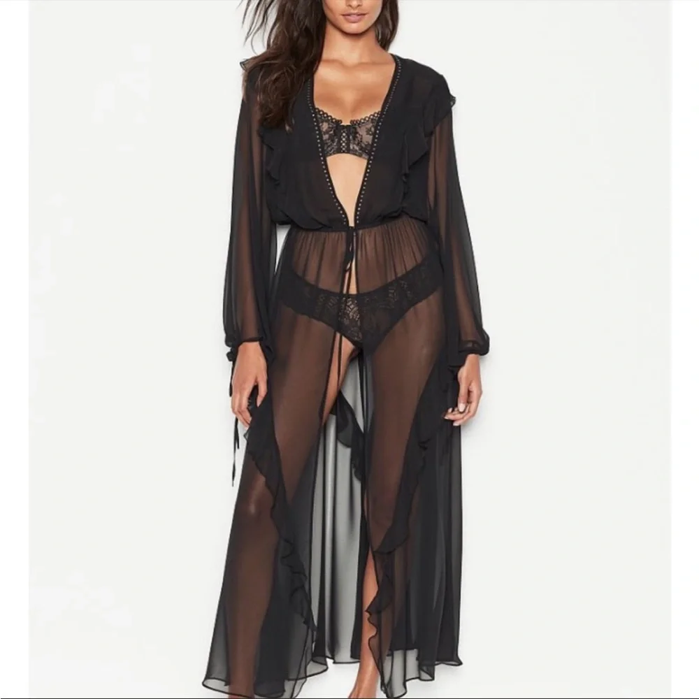 Victoria’s Secret Sheer Black Ruffle Robe - Picture 8 of 10